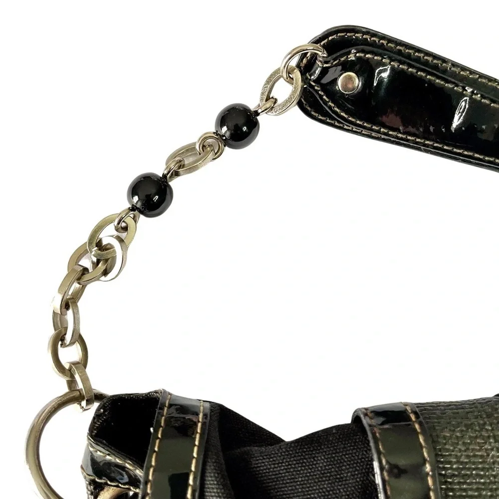 White House Black Market Hobo Chain Satchel Black Shoulder Bag WovenCanvas Vinyl